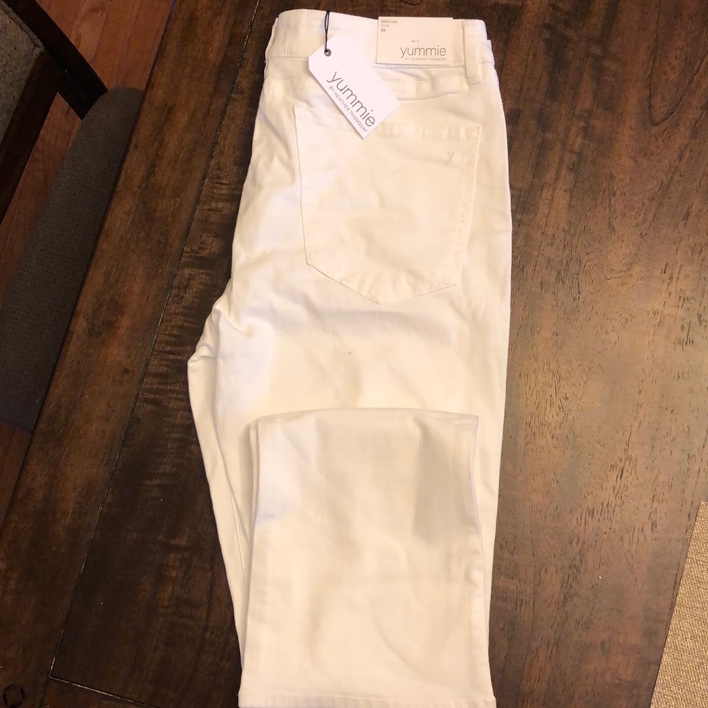 White bootcut Yummie brand jeans